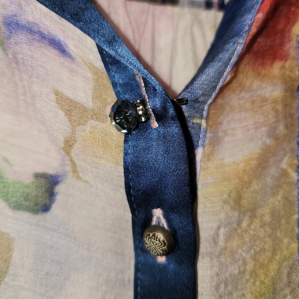 Anthropologie Arrata Silent Journey Multi Pattern Patchwork Silk Blend Top - Picture 7 of 9